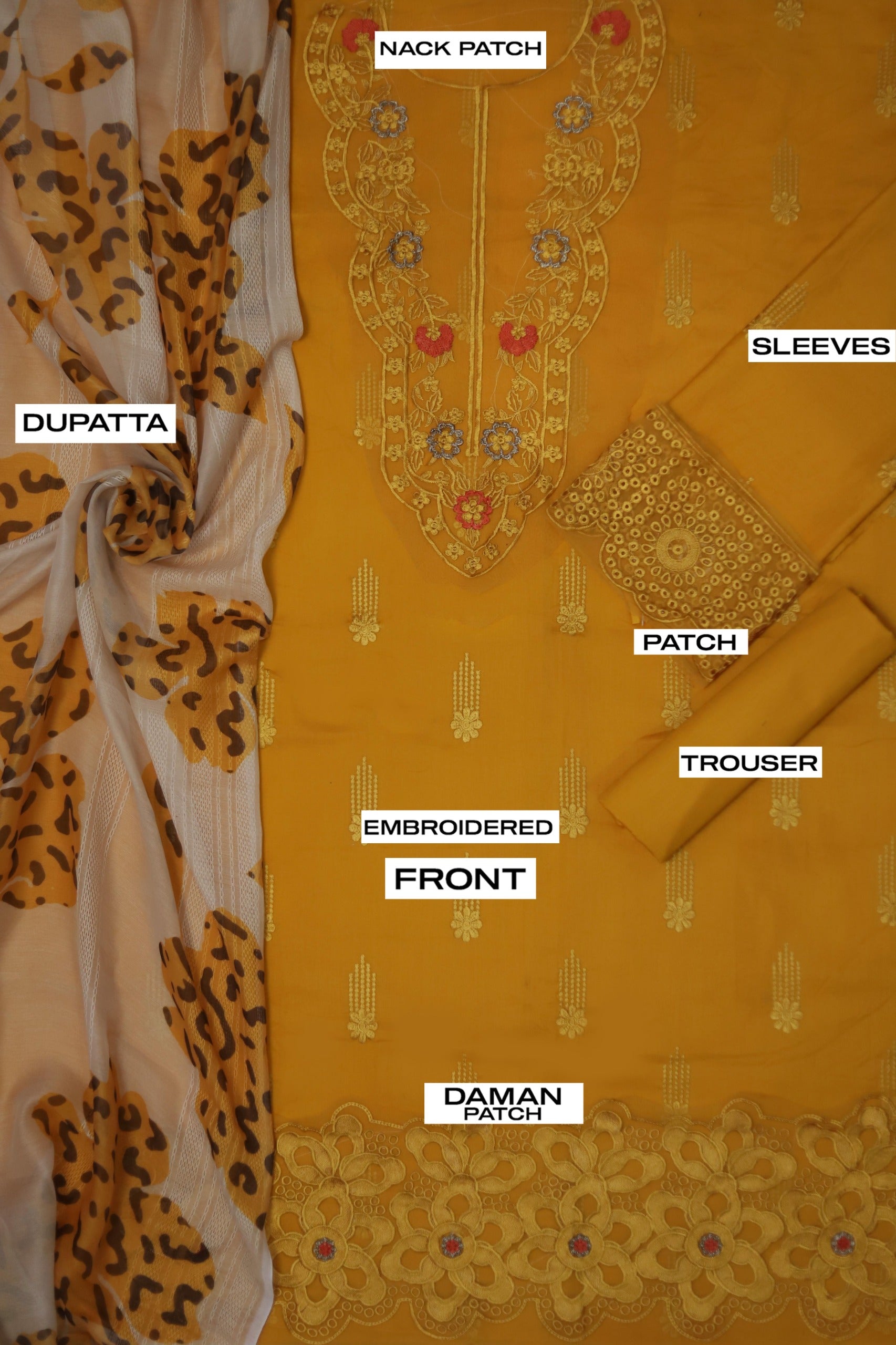 3 PC WOMEN'S LUXURY EID FANCY CHIKENKARI SUIT