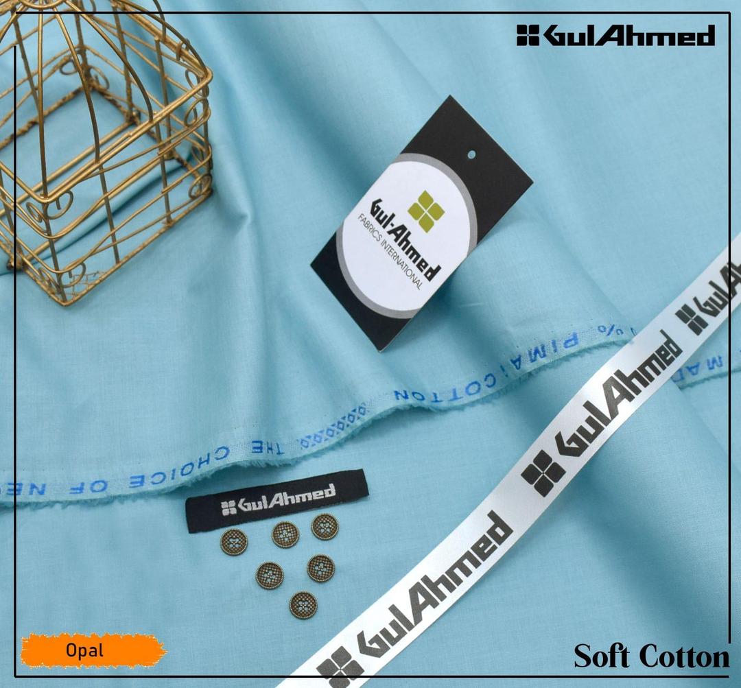 Men's Unstitched Soft Cotton Plain Suit (Shalwar Kameez) Opal Blue Color