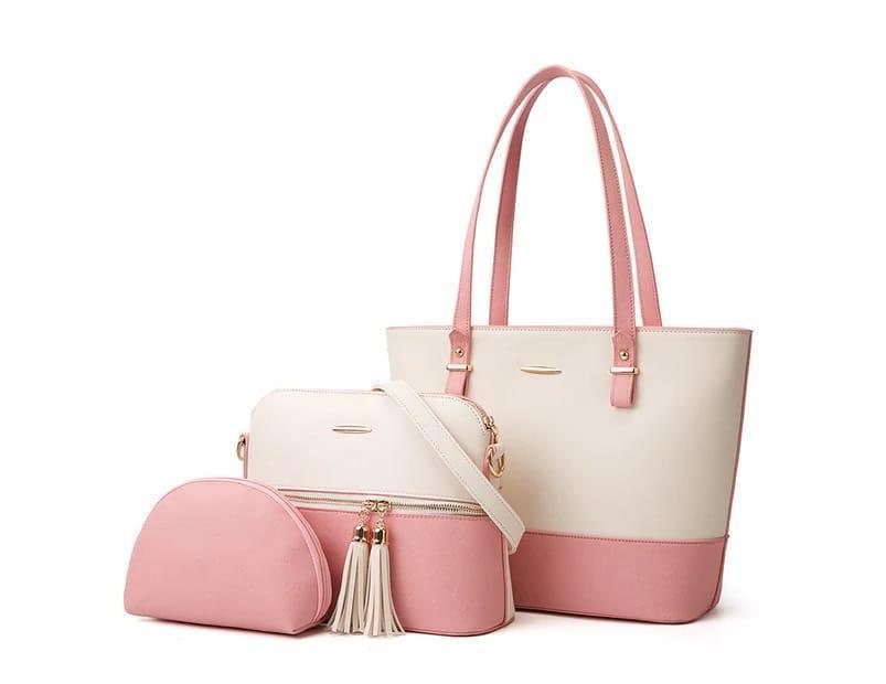 Women's PU Leather Textured Hand Bag Set - 03 Pcs Collection