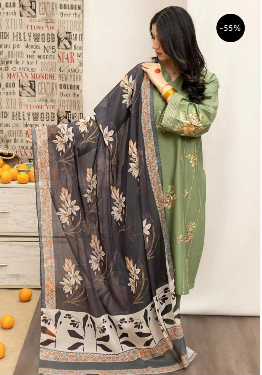 Women's 3 Pcs Unstitched Embroidered Suit