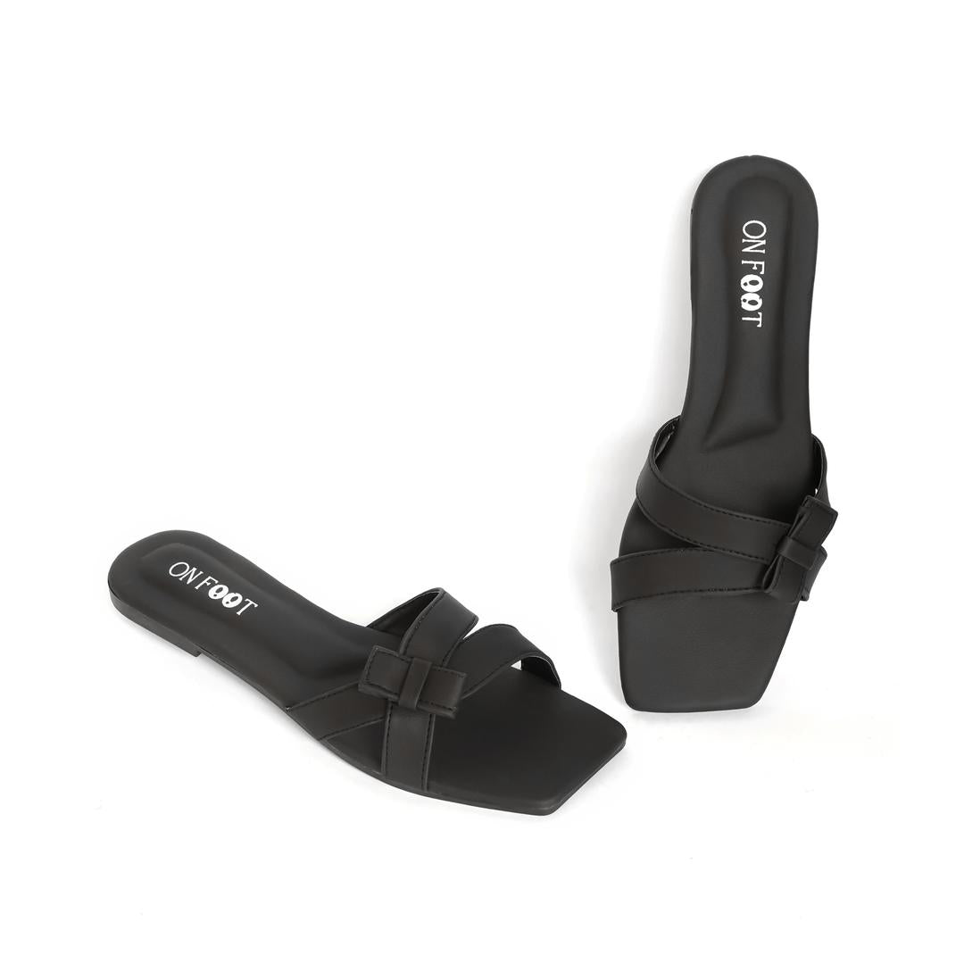 Women's Rexine Fancy Flats – Stylish, Comfortable, and Trendy Footwear (Black / Beige)