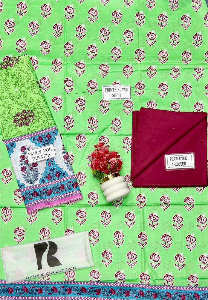 3 Pcs Women's Unstitched Lawn Printed Suit