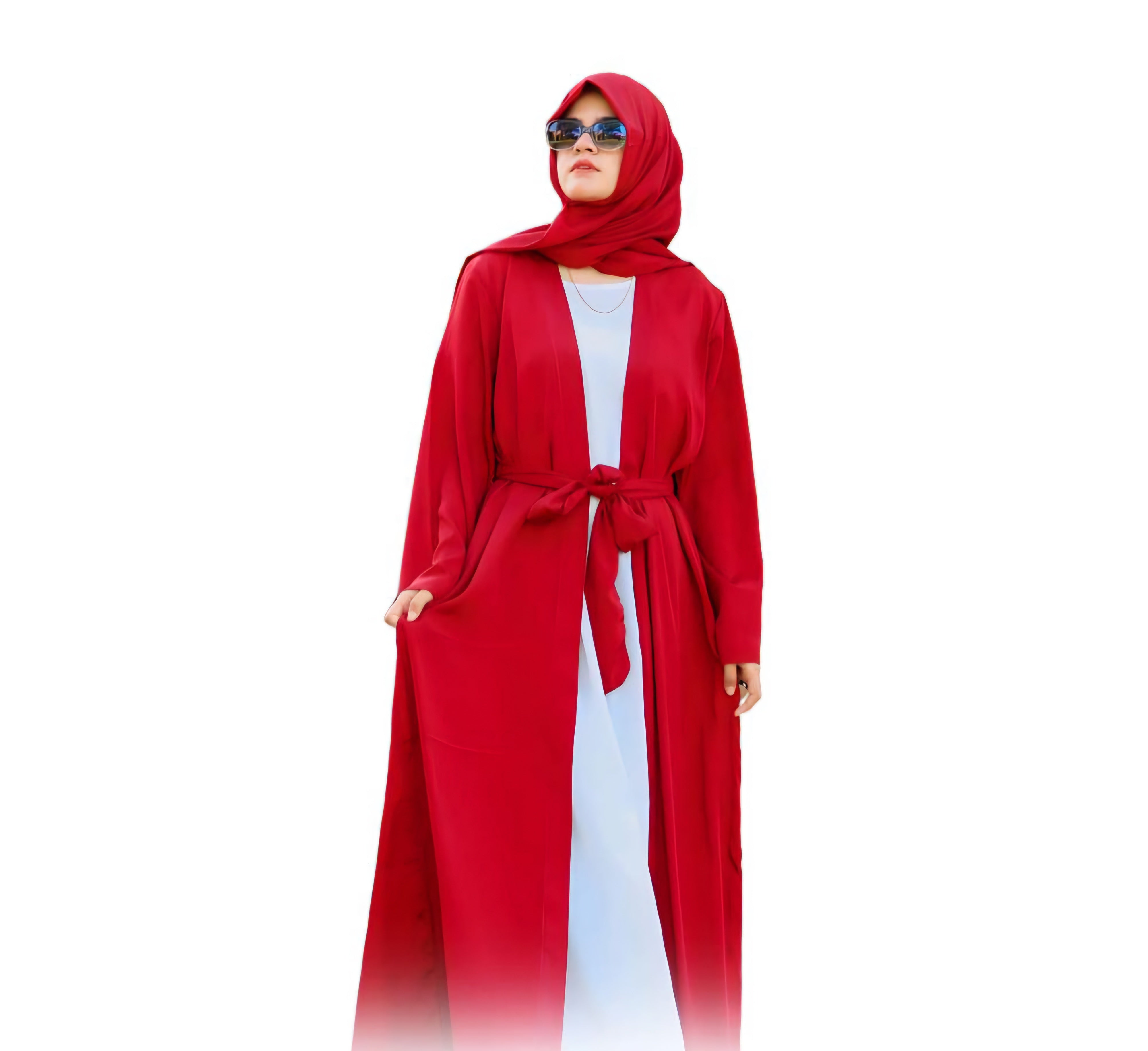 Women's Stitched Grip Abaya (Red & White)