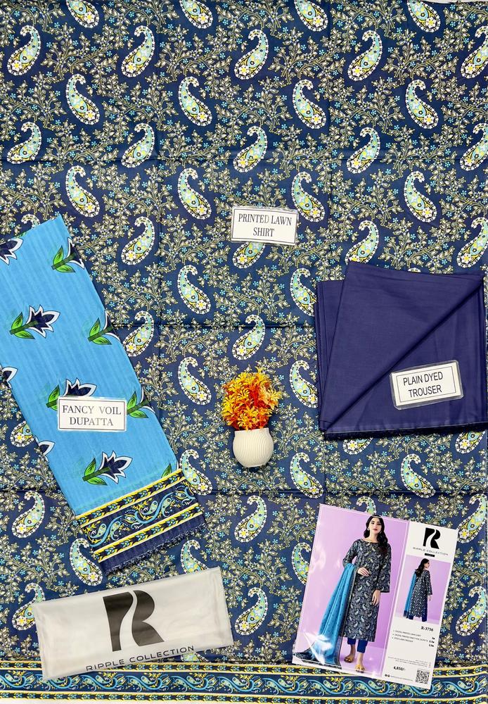 3 Pcs Women's Unstitched Lawn Printed Suit