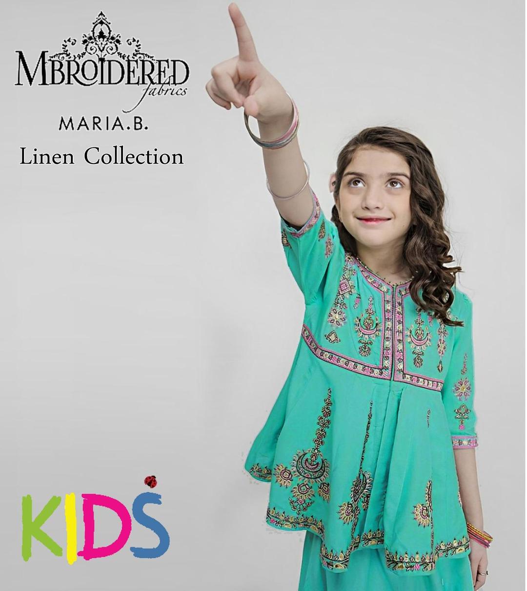 2 Pcs Girl's Linen Embroidered Shirt & Trouser Suit