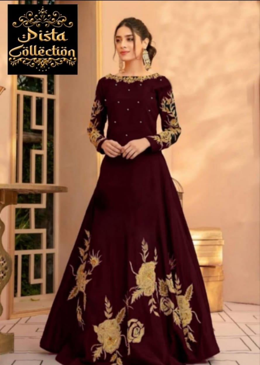 1 Pcs Women's Stitched Linen Embroidered Maxi