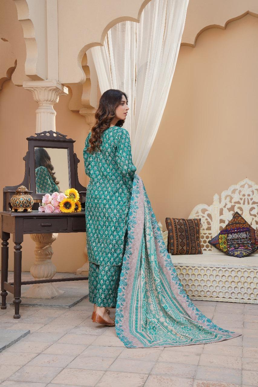 Stunning 3 Pcs Embroidered Khaddar Suit in Blue with Cut Work
Design