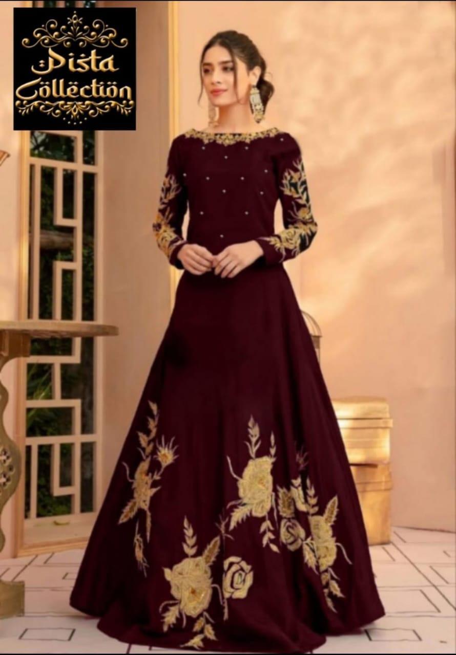 1 Pcs Women's Stitched Linen Embroidered Maxi