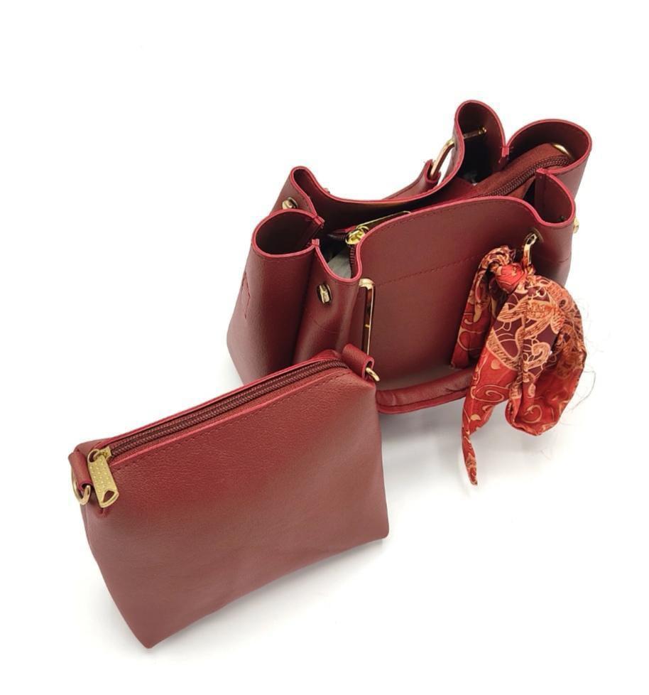 Stylish Women's PU Leather Hand Bag set of 2-Pcs In Brown Color