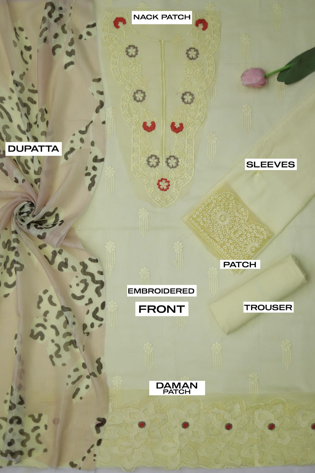 3 PC WOMEN'S LUXURY EID FANCY CHIKENKARI SUIT