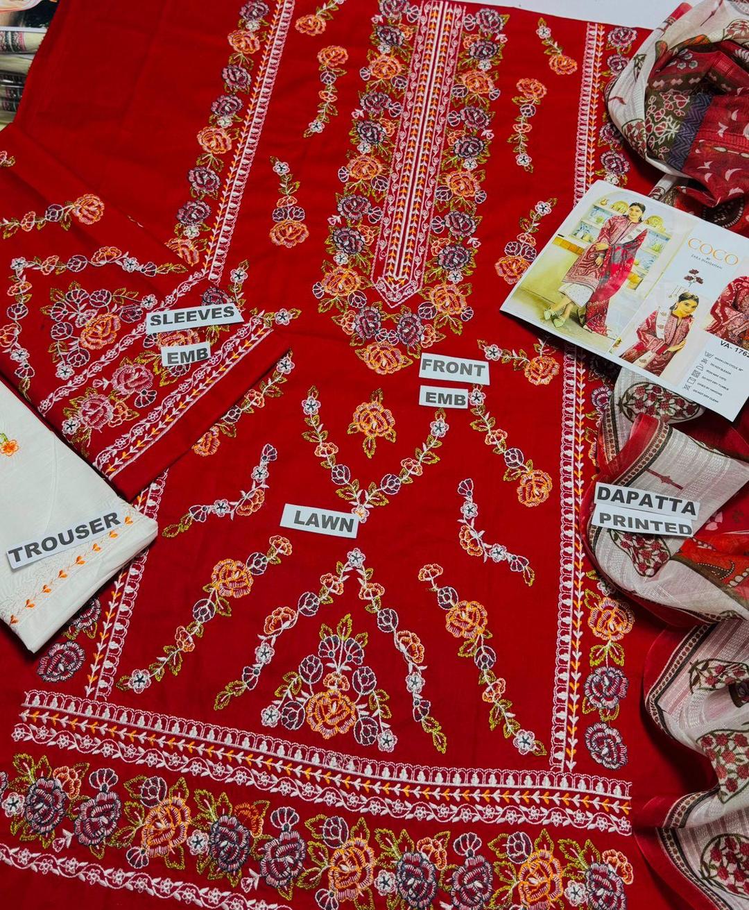 3 pc women's Unstitched Embroidered Suit