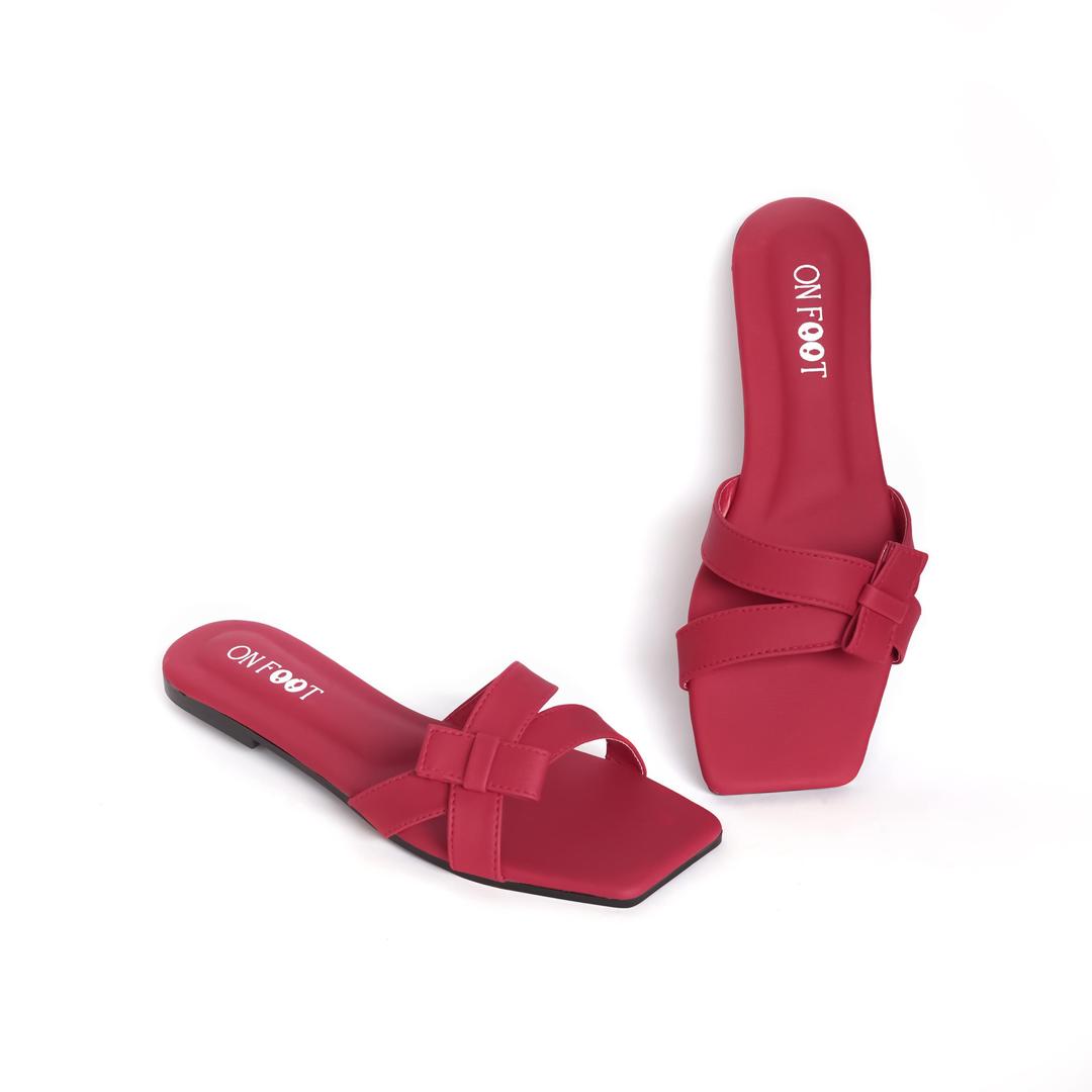 Women's Rexine Fancy Flats – Stylish, Comfortable, and Trendy Footwear (Red / Grey)