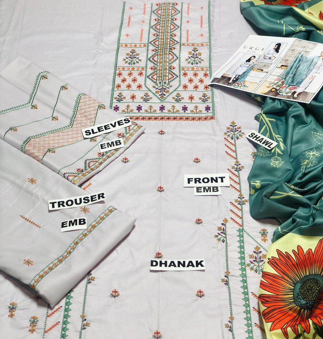 women's 3 Pcs Unstitched Embroidered Suit