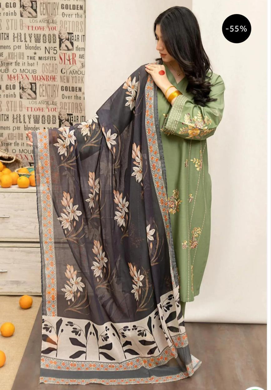 Women's 3 Pcs Unstitched Embroidered Suit
